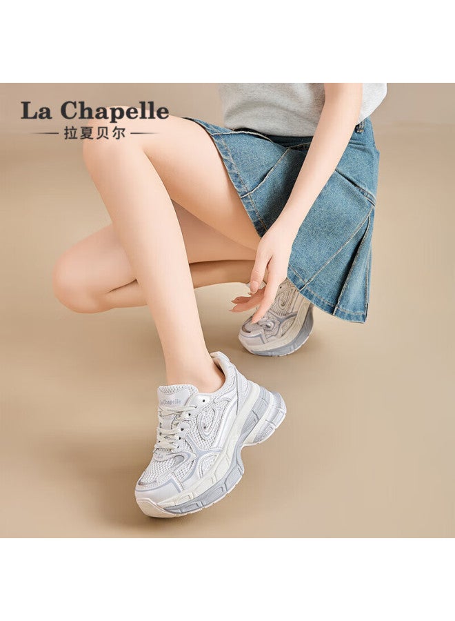 La Chapelle Women's Casual Breathable Dad Shoes, Autumn And Winter New Mesh Sneakers, Thick-soled Running Shoes, Apricot Color, Size 39