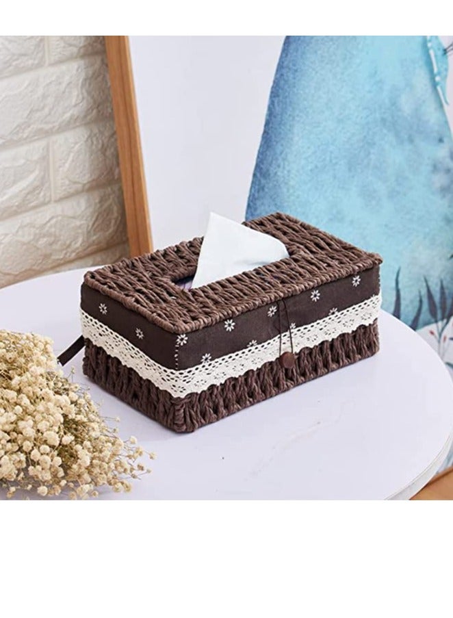 𝐅𝐅𝐃 Handmade Rattan Tissue Box Cover – Eco-Friendly Natural Woven Tissue Holder with Cotton Lining & Lace Edge, Decorative Victorian Design for Living Room, Bedroom, Bathroom, Office – Multi-Purpose & Elegant Storage Solution - Image 1