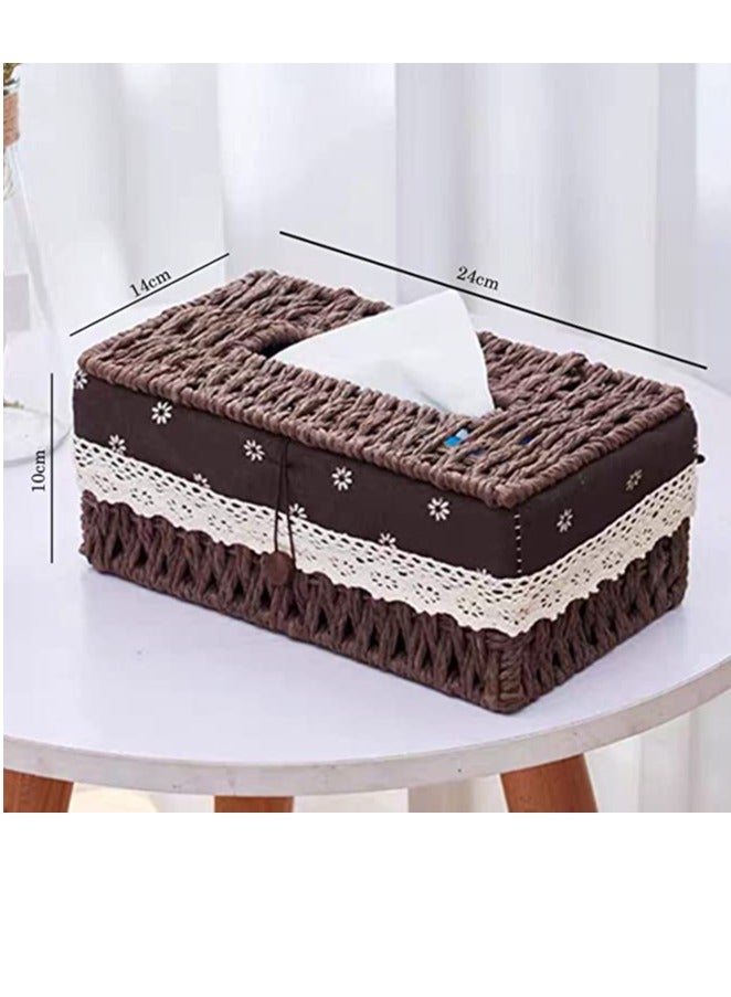 𝐅𝐅𝐃 Handmade Rattan Tissue Box Cover – Eco-Friendly Natural Woven Tissue Holder with Cotton Lining & Lace Edge, Decorative Victorian Design for Living Room, Bedroom, Bathroom, Office – Multi-Purpose & Elegant Storage Solution - Image 2