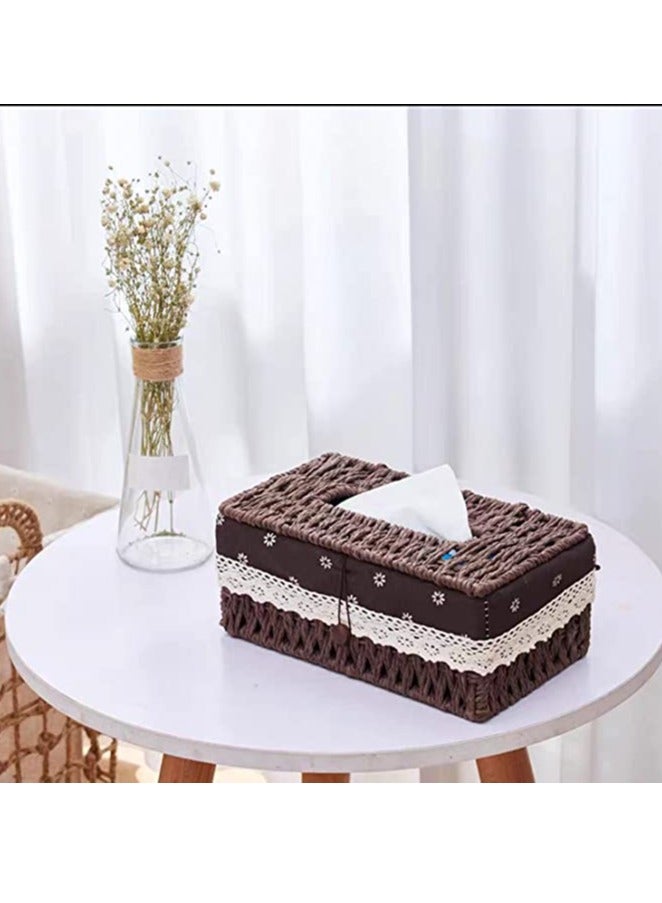 𝐅𝐅𝐃 Handmade Rattan Tissue Box Cover – Eco-Friendly Natural Woven Tissue Holder with Cotton Lining & Lace Edge, Decorative Victorian Design for Living Room, Bedroom, Bathroom, Office – Multi-Purpose & Elegant Storage Solution - Image 3