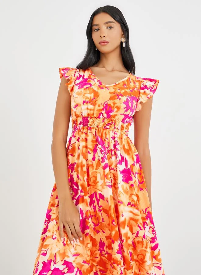 Take Two Take Two All-Over Print V-Neck Ruffled Hem Maxi Dress