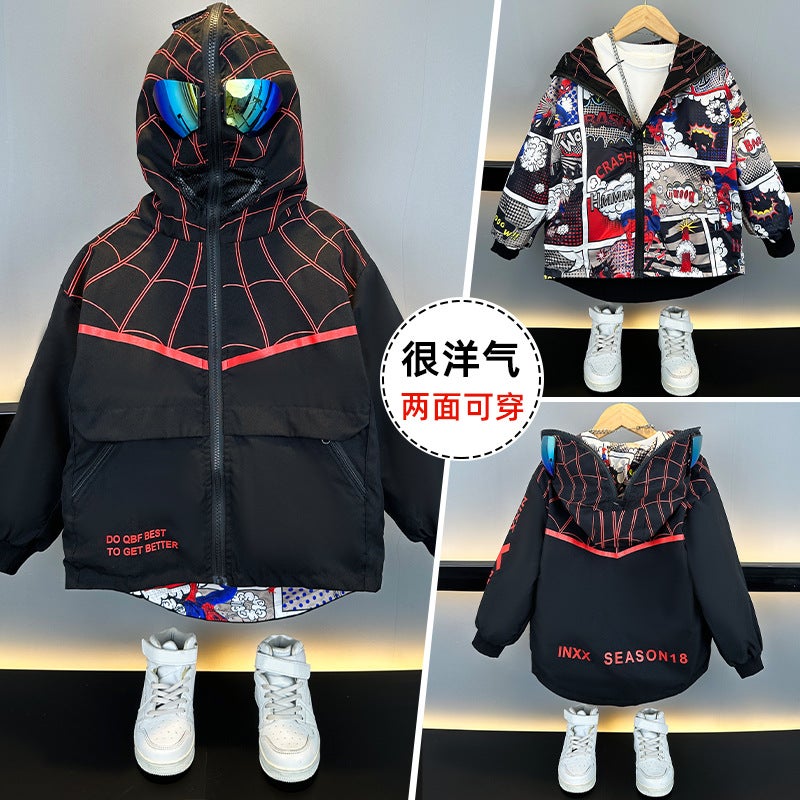 Boys' Spider-Man Jacket, Reversible Top, 2025 Spring Collection, Children'S Hooded Windbreaker With Goggles For Older Kids - Image 5