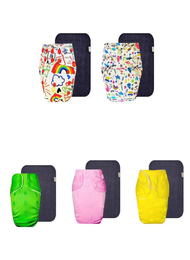 Dumbledo Premium Cloth Diaper with Gray Insert (Pack of 5) | Dry Feel and Comfortable | 6-Layer Absorbent Pad | Adjustable Snaps | Worry-Free Diapering | 3 Months - 3 Years | Unisex Baby - Image 1