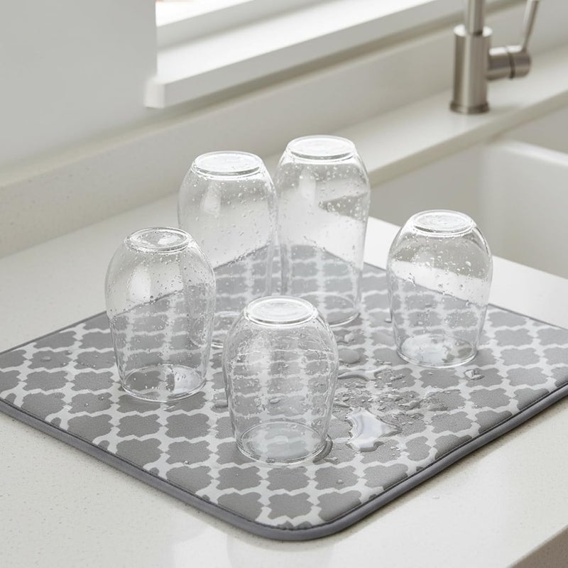 KASTWAVE Kitchen Dish Drying Mat for Countertop – Non-Slip, Quick-Dry Dish Drainer Mat for Plates, Cups & Glasses – Easy Clean Washing Up Mats, 40x45cm, 2 Pack Grey - Image 3