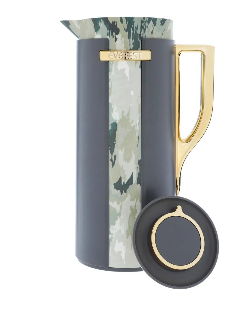 Alsaif Gallery Everest Widad Thermos, 1 liter, wooded pattern, thermal glass inner shell, plastic outer shell - dark gray - Image 4