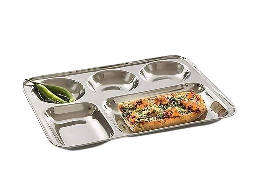 BPE Stainless Steel 5 in1 Bhojan ThaliDinner PlateRectangular Sectioned PlateTraditional Dinner PlateCompartment PlatePartition PlateSteel Thali 4 - Image 5