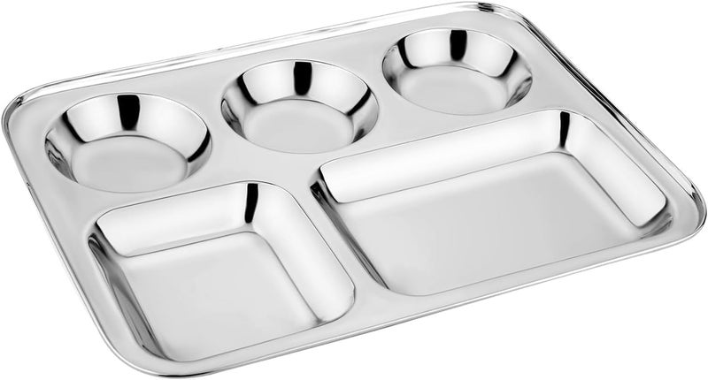 BPE Stainless Steel 5 in1 Bhojan ThaliDinner PlateRectangular Sectioned PlateTraditional Dinner PlateCompartment PlatePartition PlateSteel Thali 4 - Image 2
