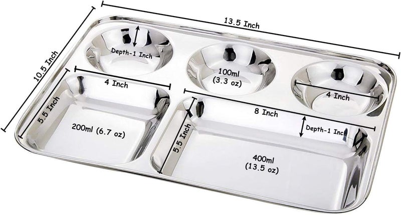 BPE Stainless Steel 5 in1 Bhojan ThaliDinner PlateRectangular Sectioned PlateTraditional Dinner PlateCompartment PlatePartition PlateSteel Thali 4 - Image 4