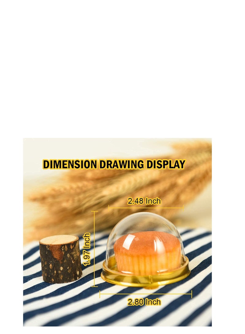 Zikra 50 عبوة من صناديق الكعك الصغيرة، صندوق بلاستيكي شفاف للبسكويت والمافن مع قبة شفافة لصندوق كعك القمر لحفلات الزفاف وأعياد الميلاد وصغار الكعك والحلويات وعرض الحلوى (ذهبي) - Image 4