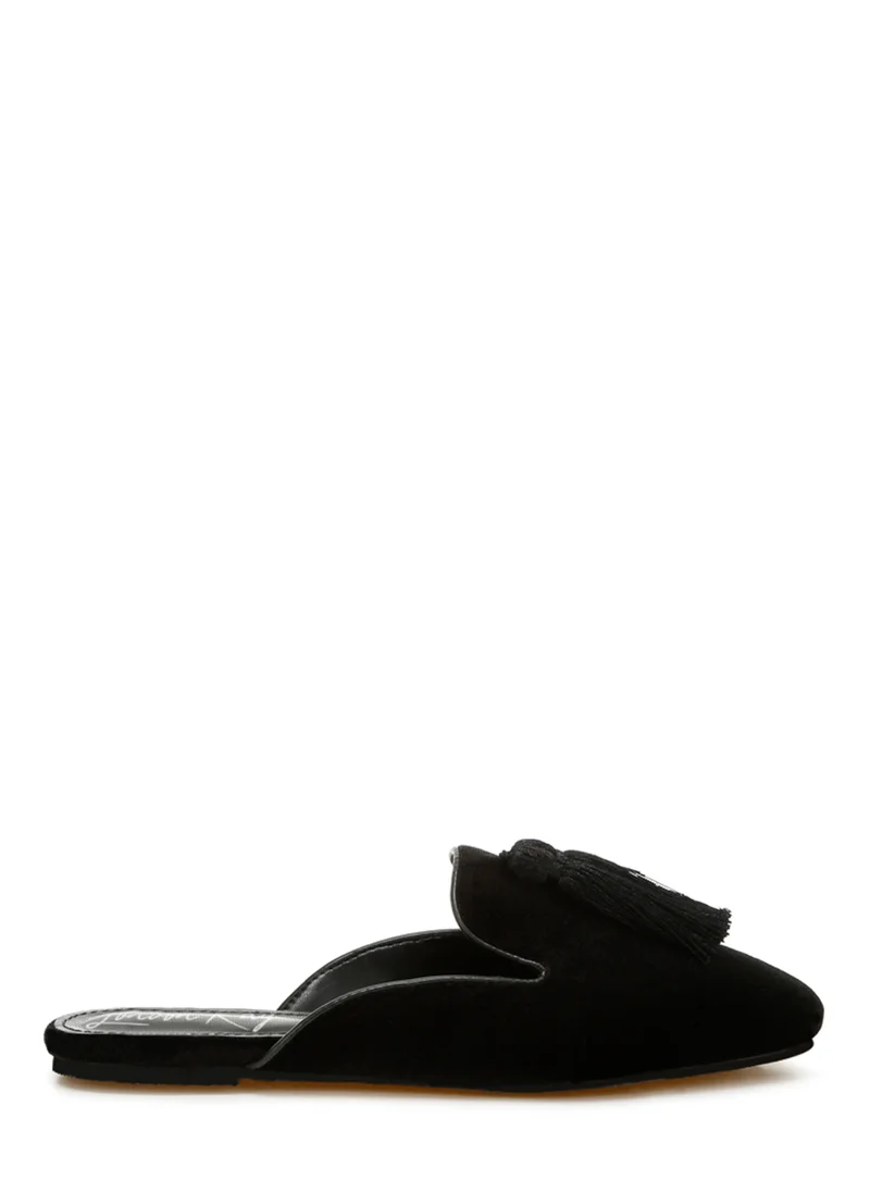 London Rag Tassel Detail Velvet Mules in Black