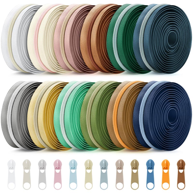 Solsew 12 Pcs Colourful Zippers for Sewing #5 Nylon Contrasting Colors Assorted Zipper by The Yard with 120 Sliders for Women Men DIY Tailor Bag Garment Crafts Supplies(Morandi Color,36 Yards) - Image 1
