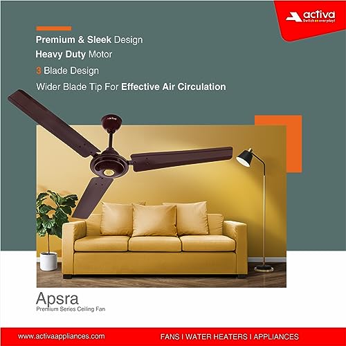 ACTIVA Apsara 1200mm Ceiling Fan, 390 RPM High Speed Air Delivery, 60 Watt Cooper Winding Motors, Anti Dust Coating, Less Noise, Large Sweep, 2 Years Warranty (Brown) - Image 3