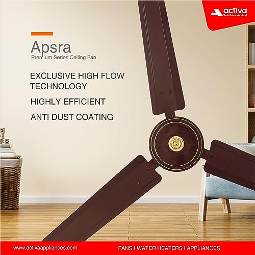 ACTIVA Apsara 1200mm Ceiling Fan, 390 RPM High Speed Air Delivery, 60 Watt Cooper Winding Motors, Anti Dust Coating, Less Noise, Large Sweep, 2 Years Warranty (Brown) - Image 2