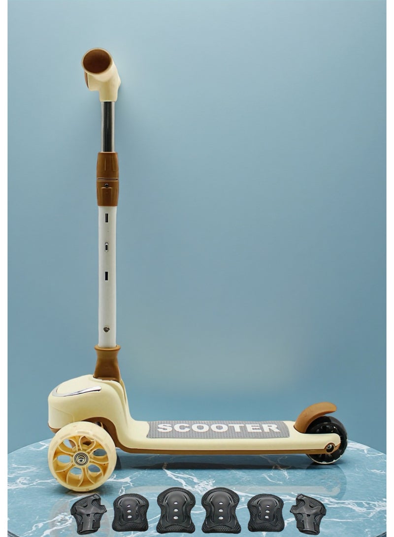 إيزي فيتشور سكوتر إيزي فيوتشر للأطفال من عمر 3 إلى 8 سنوات بإطار قابل للطي، ومقود قابل للتعديل، وعجلات بولي يوريثان LED، وفرامل خلفية، وموسيقى مدمجة، ومجموعة معدات حماية - Image 1