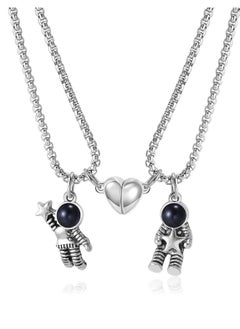 Creative Magnet Couples Necklace, Matching Necklaces Spaceman Pendant Magnet Necklace Mutual Attraction Couples Chain for Husband Wife Boyfriend Girlfriend  Valentine's Day Gift Jewelry ,2pcs