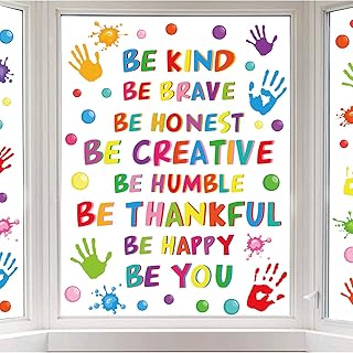 Whaline 9 Sheets Inspirational Quotes Window Clings Stickers Colorful Handprint Back to School Positive Sayings for - Image 1
