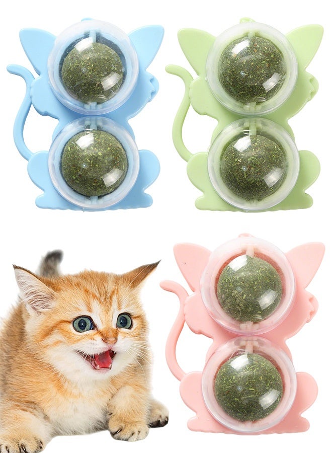 3 PCS Edible Wall Catnip Ball Indoor Rotatable Interactive Double Ball for Cats Chew Toy Treats for Cat Teeth Clean Cat Nips Organic Ball - Image 1