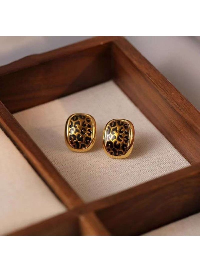 French style fashion retro simple geometric oval leopard print earrings women's personalized light luxury versatile earrings - Image 1