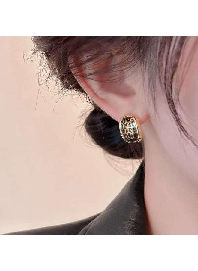 French style fashion retro simple geometric oval leopard print earrings women's personalized light luxury versatile earrings - Image 2