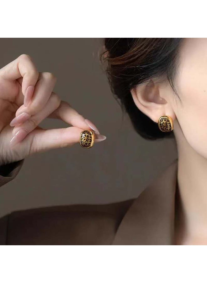 French style fashion retro simple geometric oval leopard print earrings women's personalized light luxury versatile earrings - Image 3