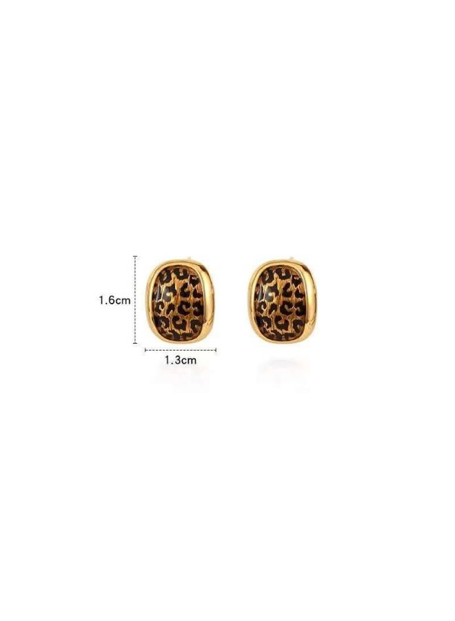 French style fashion retro simple geometric oval leopard print earrings women's personalized light luxury versatile earrings - Image 5