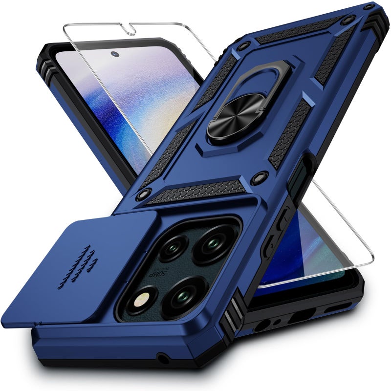Weycolor for Moto G 2025 Case with Camera Lens Cover, HD Screen Protector, 10 FT Military Grade Drop Protection, Magnetic Ring Holder Kickstand Phone Case for Motorola Moto G 2025, Navy Blue - Image 1