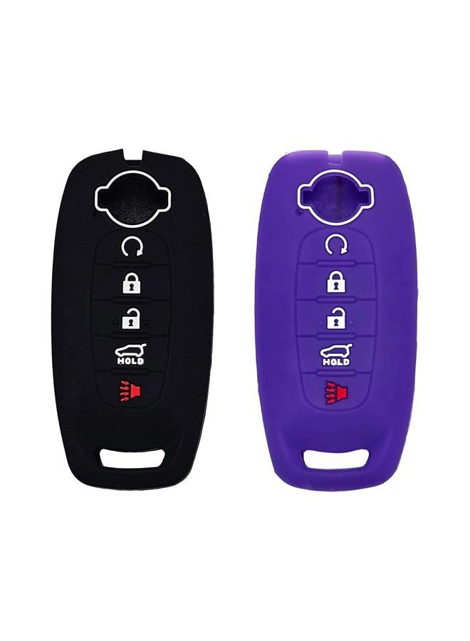 Autobase Silicone Key Fob Cover for 2023 2024 2025 Nissan Rogue Pathfinder Sentra | Rubber Remote Key Fob Protector Case with 5 Buttons - Black and Purple - 2 Pcs - Image 1