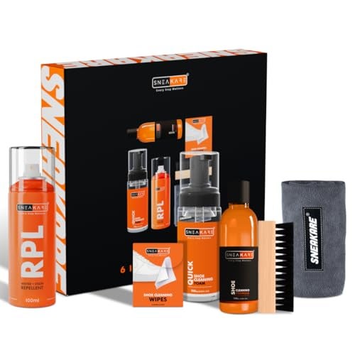 SNEAKARE Premium 6-in-1 Shoe Cleaning Kit, Includes Shoes Cleaning Foam, Shoes Cleaner Liquid, Shoe Wipes, RPL Spray, Microfiber Towel & Brush, Complete Sneaker Cleaner Kit for All Materials - Image 1