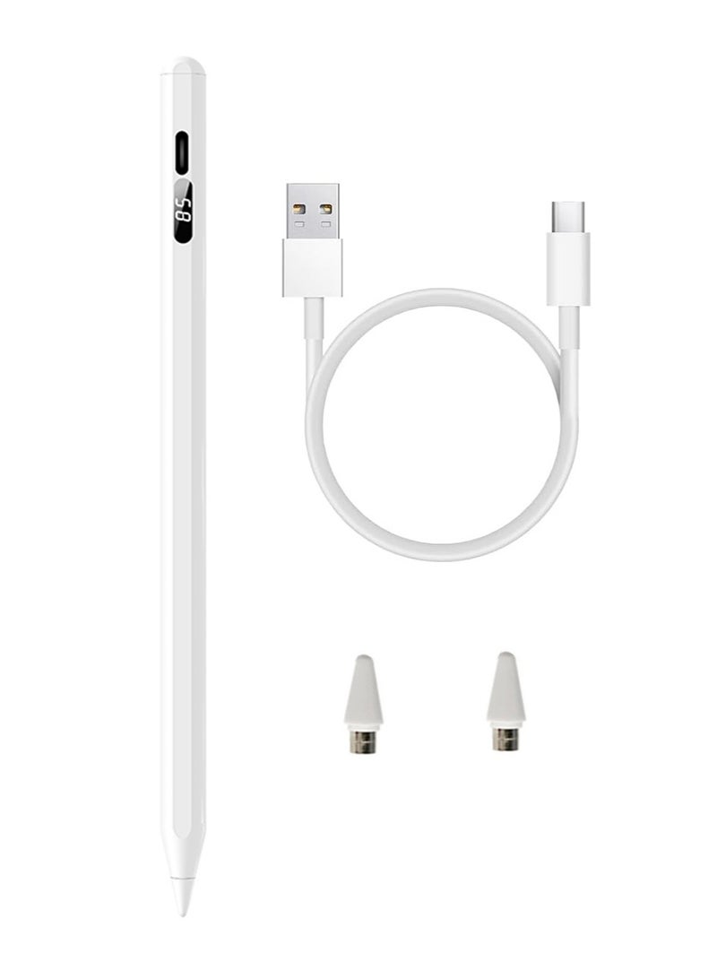 Stylus Pen for iPad 2018-2024,with Magnetic Attachment,USB-C Fast Charge,Tilt Sensitivity Palm Rejection,  LED Power Display, Compatible with Apple iPad Pro11/12.9/M4, iPad Air3/4/5/M2, iPad6-10, iPadMini5/6 White - Image 1