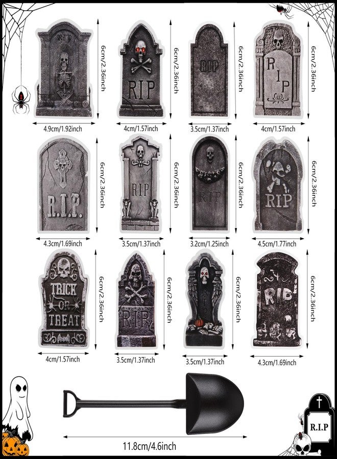 LOAVER 48 Pcs Halloween Cupcake Toppers Tombstones Graveyard with Novelty Mini Shovel Spoons for Birthday Party Supplies Halloween Cake Decoration - Image 2