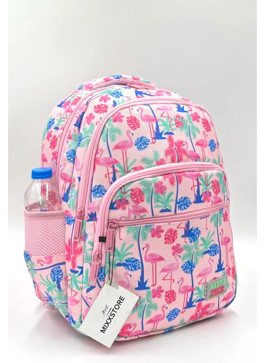 Mixx Store Flamingo Patterned Pink Color Master Pack Lunch Box and Pencil Case Girls Primary School Backpack Set