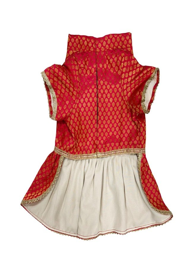 PawsIndia Traditional Royal Brocade Dress for Cats - Indian Ethnic Pet Outfit for Weddings & Festivals - Red Designer Cat Clothes - Comfortable Cat Dress for Small to Large Breeds - Image 3