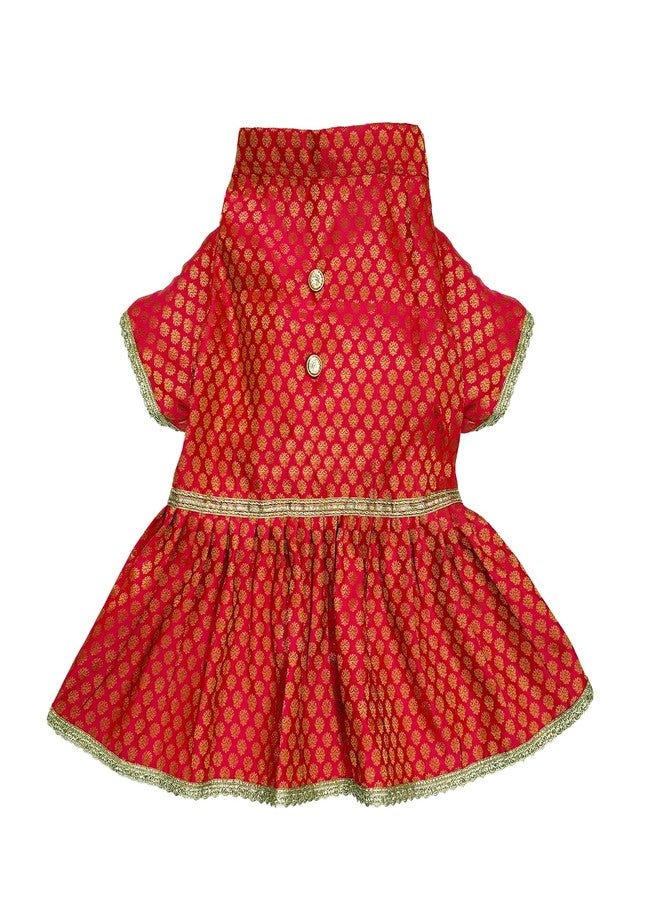 PawsIndia Traditional Royal Brocade Dress for Cats - Indian Ethnic Pet Outfit for Weddings & Festivals - Red Designer Cat Clothes - Comfortable Cat Dress for Small to Large Breeds - Image 2