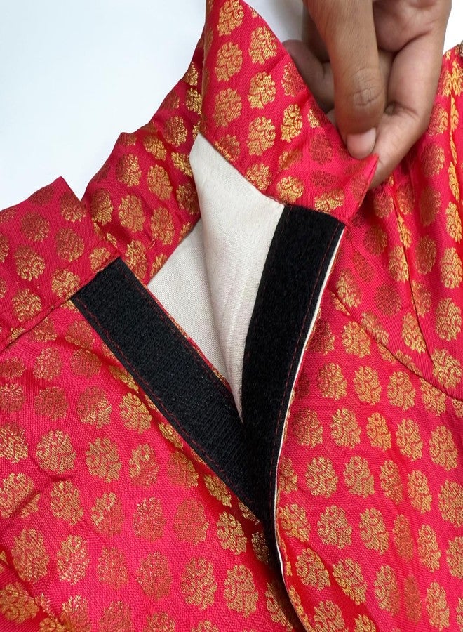 PawsIndia Traditional Royal Brocade Dress for Cats - Indian Ethnic Pet Outfit for Weddings & Festivals - Red Designer Cat Clothes - Comfortable Cat Dress for Small to Large Breeds - Image 5