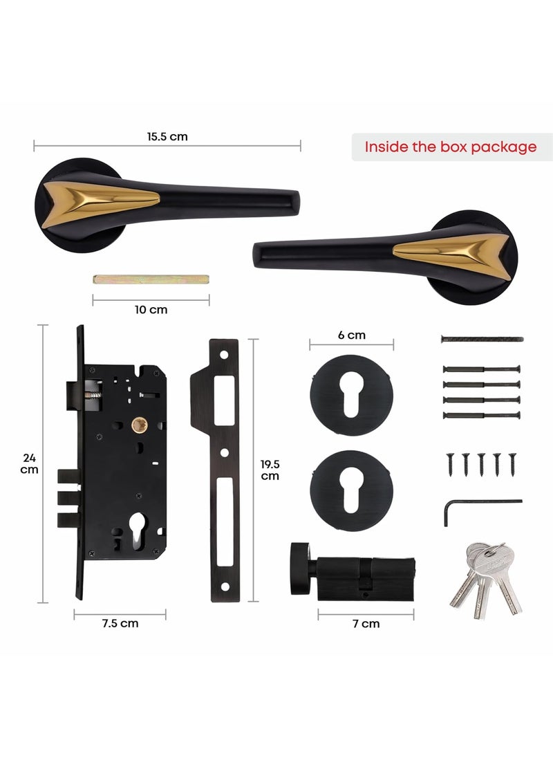 LAPO LAPO Deluxe Door Locks for Main Door Door Lock for BedroomMortise Door Lock SetDoor Lock Handlesets with 3 Brass Key for HomeOfficeHotel Black Finish 3 Years Warranty Ro104  - Image 5