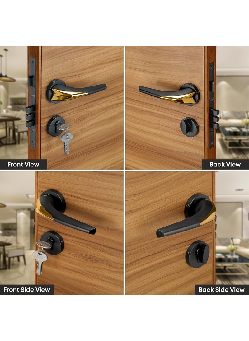LAPO LAPO Deluxe Door Locks for Main Door Door Lock for BedroomMortise Door Lock SetDoor Lock Handlesets with 3 Brass Key for HomeOfficeHotel Black Finish 3 Years Warranty Ro104  - Image 4