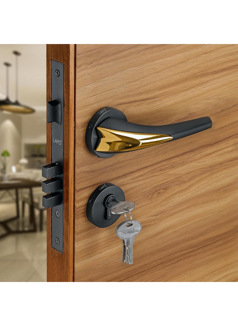LAPO LAPO Deluxe Door Locks for Main Door Door Lock for BedroomMortise Door Lock SetDoor Lock Handlesets with 3 Brass Key for HomeOfficeHotel Black Finish 3 Years Warranty Ro104  - Image 1