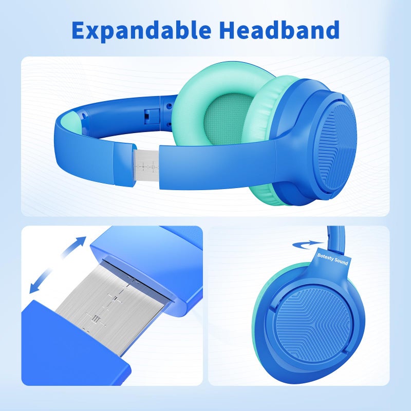 Botesty Sound Wired Headphones with Microphone, Over Ear 3.5mm Plug in Headphones with 4.9ft Tangle-Free Nylon Cord for Tablet, Laptop, MP3/4, School, Airplane Travel (Blue) - Image 3