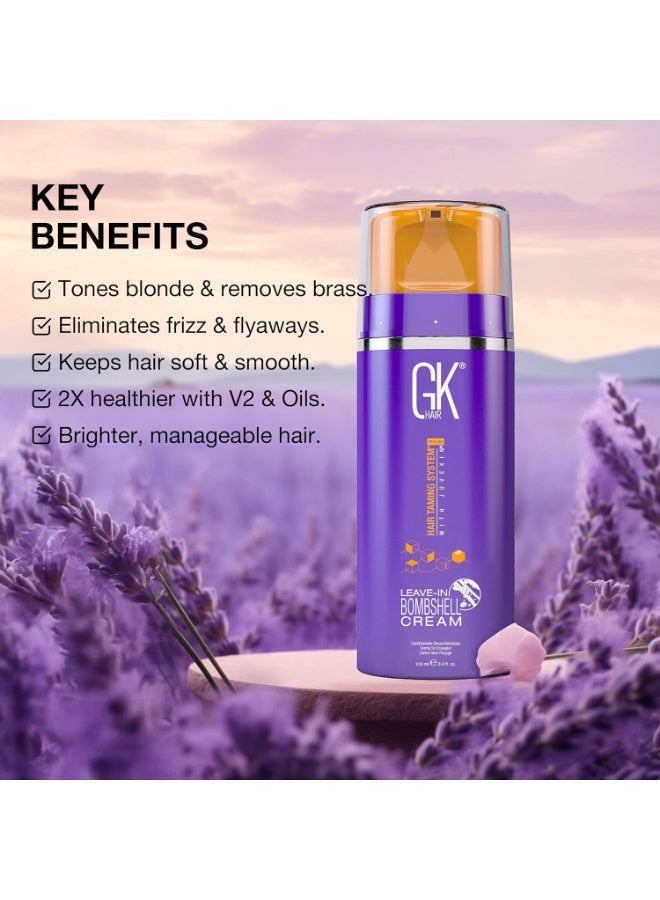 GK HAIR Global Keratin Leave In Bombshell Purple Cream (3.4 Fl Oz/100ml) Conditioning Smoothing Moisturizing Hydrating Frizz Control for Blonde Damaged Hair Removes Yellow Brassy Tones Flyaways - Image 3