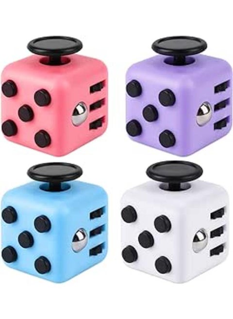 Fzyisw Pack of 4 Anti-Stress Cube Toy, Fidget Toy Cube Toy, Fidget Cube with 6 Sides Function, Stress Cube for Children and Adults, Stress Relief for Nervousness (White, Pink, Purple, Blue)