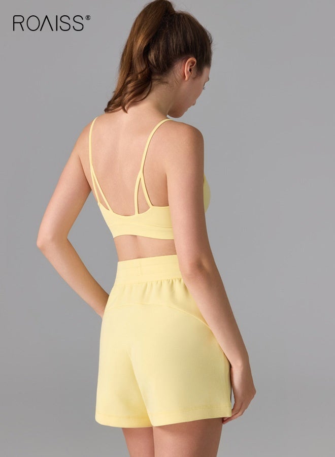 roaiss Women's Sports Bra, Nude-Feel Antibacterial Backless Sports Bra for Women, High-Intensity Shock-Absorbing Yoga Running Double-Strap Fitness Bra, Yellow - Image 2
