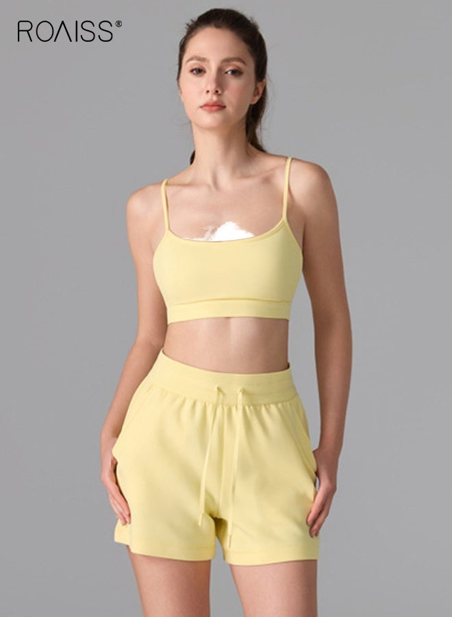 roaiss Women's Sports Bra, Nude-Feel Antibacterial Backless Sports Bra for Women, High-Intensity Shock-Absorbing Yoga Running Double-Strap Fitness Bra, Yellow - Image 1