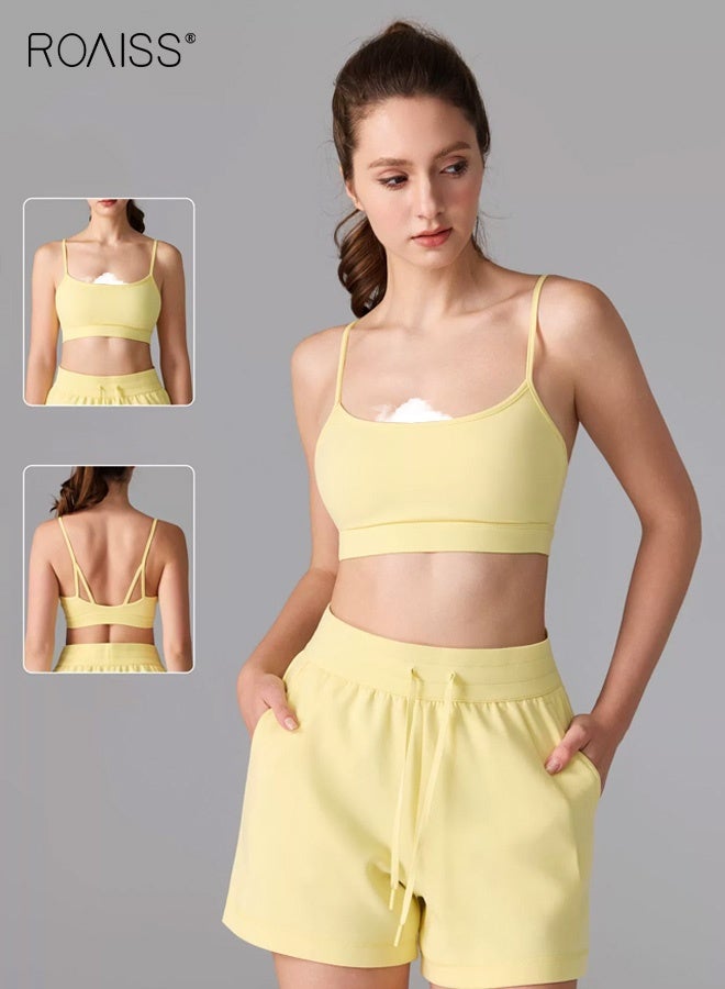 roaiss Women's Sports Bra, Nude-Feel Antibacterial Backless Sports Bra for Women, High-Intensity Shock-Absorbing Yoga Running Double-Strap Fitness Bra, Yellow - Image 4