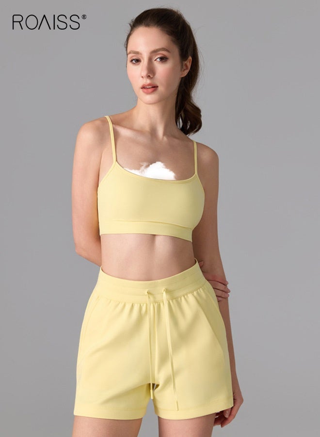 roaiss Women's Sports Bra, Nude-Feel Antibacterial Backless Sports Bra for Women, High-Intensity Shock-Absorbing Yoga Running Double-Strap Fitness Bra, Yellow - Image 3