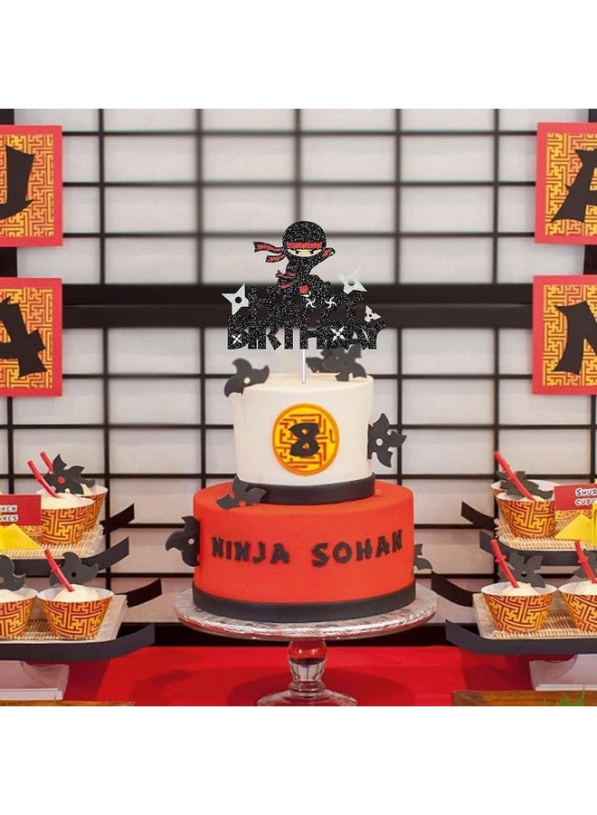 Confetti Ninja Warrior Birthday Cake Topper - Shimmering Black Glitter Kung Fu Themed Party Decoration for Boys, Girls & Baby Showers (Ninja Cake Topper) - Image 5