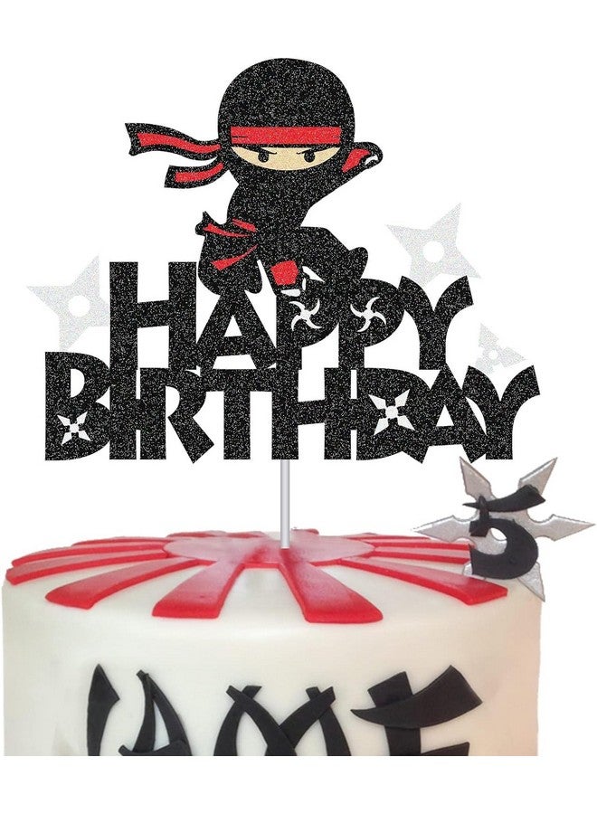 Confetti Ninja Warrior Birthday Cake Topper - Shimmering Black Glitter Kung Fu Themed Party Decoration for Boys, Girls & Baby Showers (Ninja Cake Topper) - Image 1