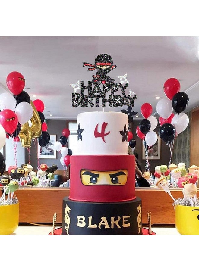 Confetti Ninja Warrior Birthday Cake Topper - Shimmering Black Glitter Kung Fu Themed Party Decoration for Boys, Girls & Baby Showers (Ninja Cake Topper) - Image 3
