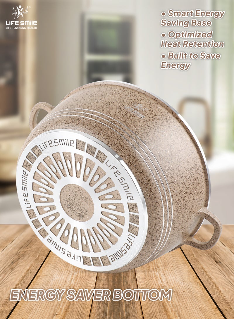 Life Smile Nonstick Cookware Set 19 Pcs Cookwares –Energy Saver Pots and Pans Set – Granite Coating Cooking Pots Set Includes 32 cm x 9.5 L Casserole with Lid, 28 cm x 6.7 L Casserole with Lid, 24 cm x 4.1 L Casserole with Lid, 20 cm x 2.3 L Casserole with Lid, 28 cm x 2.5 L Fry Pan, 20 cm x 1 L Fry Pan, 32 cm x 6.6 L Shallow Pot with Lid & Silicone Utensils - Image 2