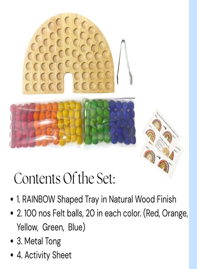 NISH Rainbow Color Sorting Arch Toy for Kids | Wooden Rainbow Hole Tray with 100 Thick Felt Balls & Metal Tong | Sensory Play & Montessori Learning Toy for Toddlers 1-3 Years - Image 3