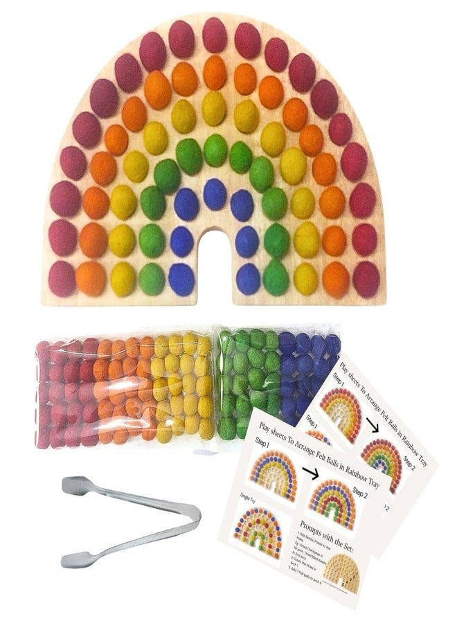 NISH Rainbow Color Sorting Arch Toy for Kids | Wooden Rainbow Hole Tray with 100 Thick Felt Balls & Metal Tong | Sensory Play & Montessori Learning Toy for Toddlers 1-3 Years - Image 1